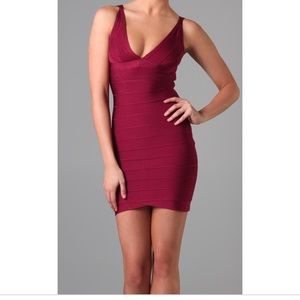 Herve Leger dark red dress